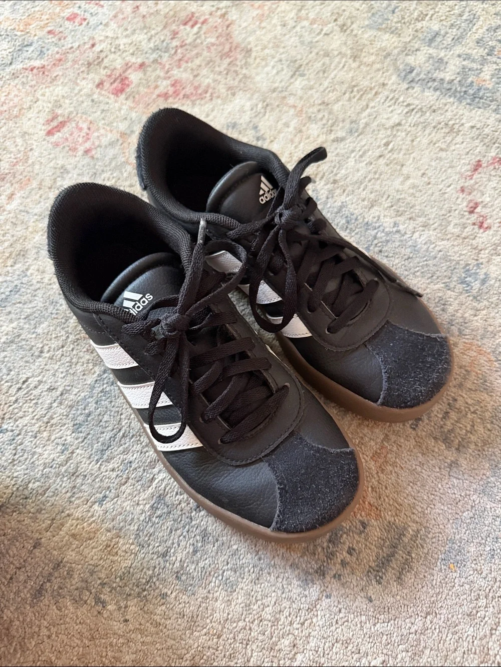 adidas Kids Black Sneakers with White Stripes
